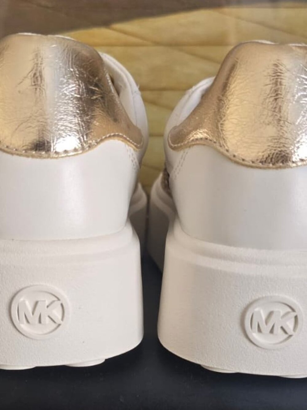 Michael Kors White Gold Rhinestone Sneakers Women Platform Shoes MK Sparkle - Picture 4 of 6